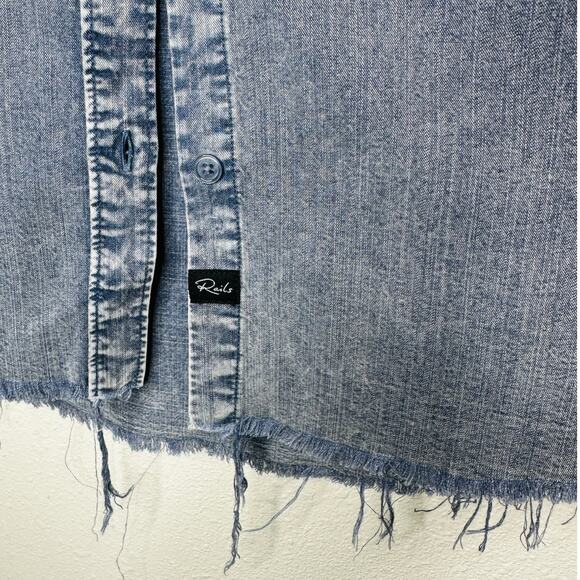 Rails Blue Acid Wash Ingrid Denim Button Collared Raw Hem Long Sleeve Shirt L - Picture 4 of 13